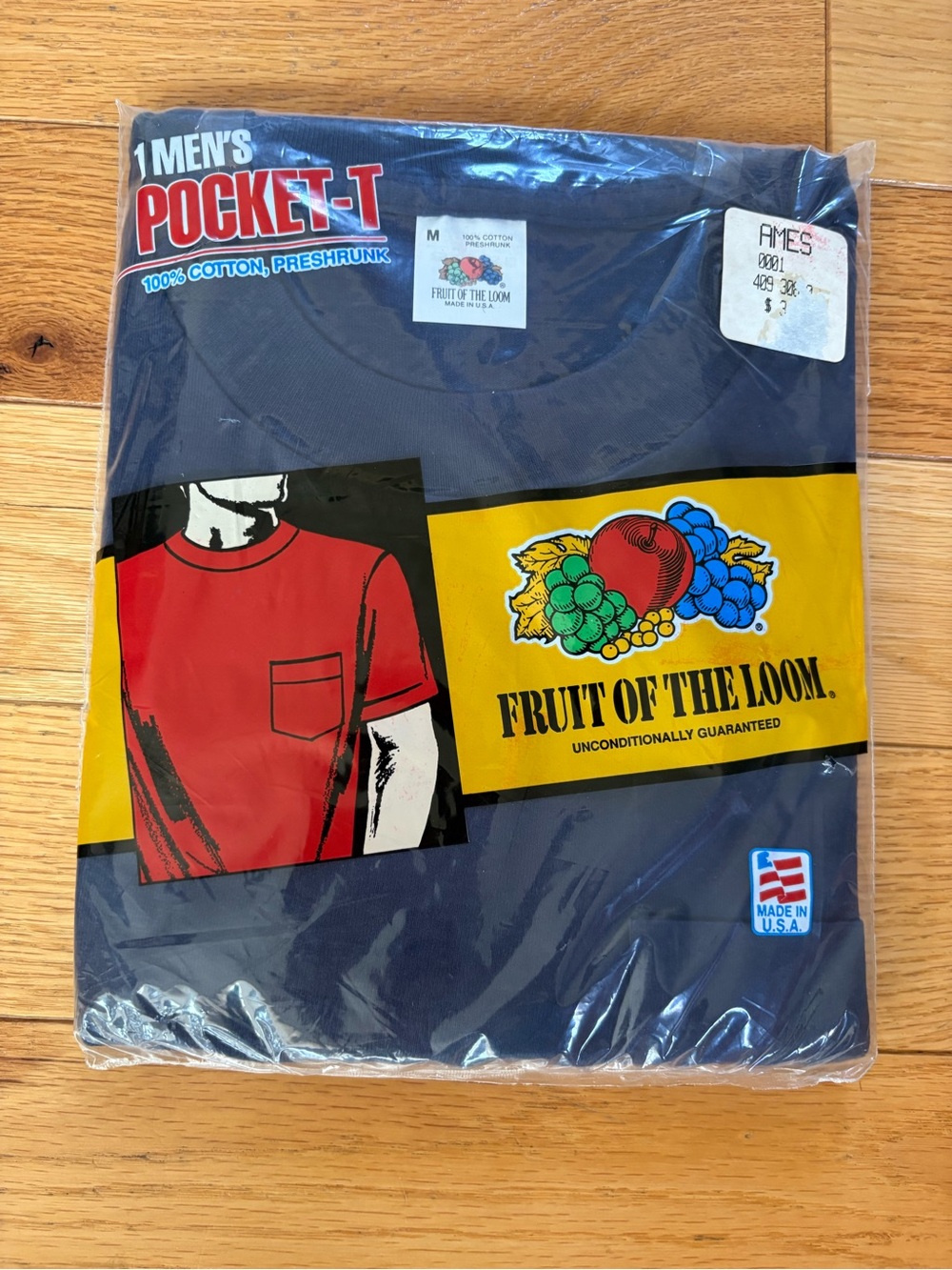 Vintage 90s Pocket T Tee T-shirt Fruit Of The Loom Medium Blue Made In USA NEW